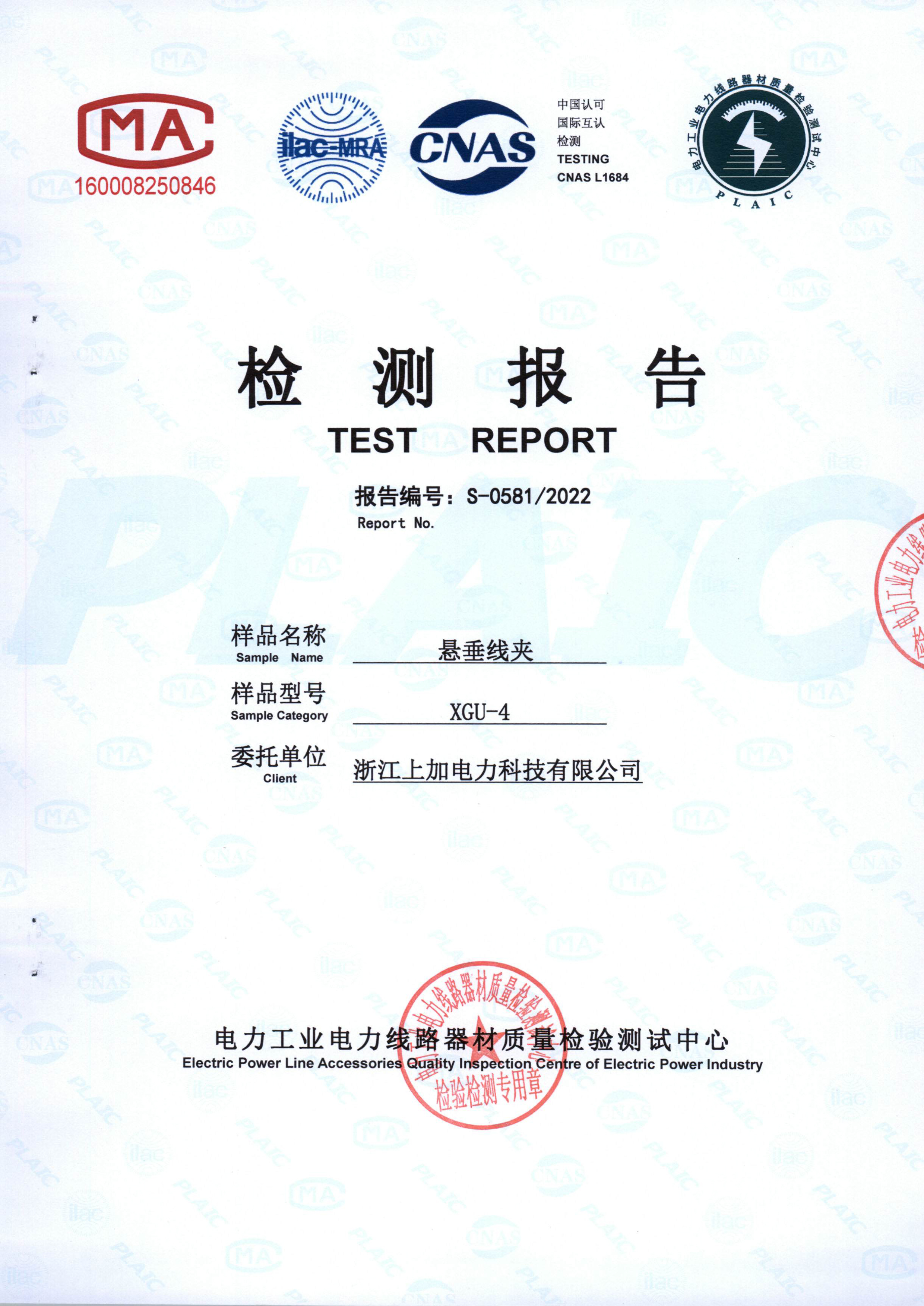 悬垂线夹检测报告